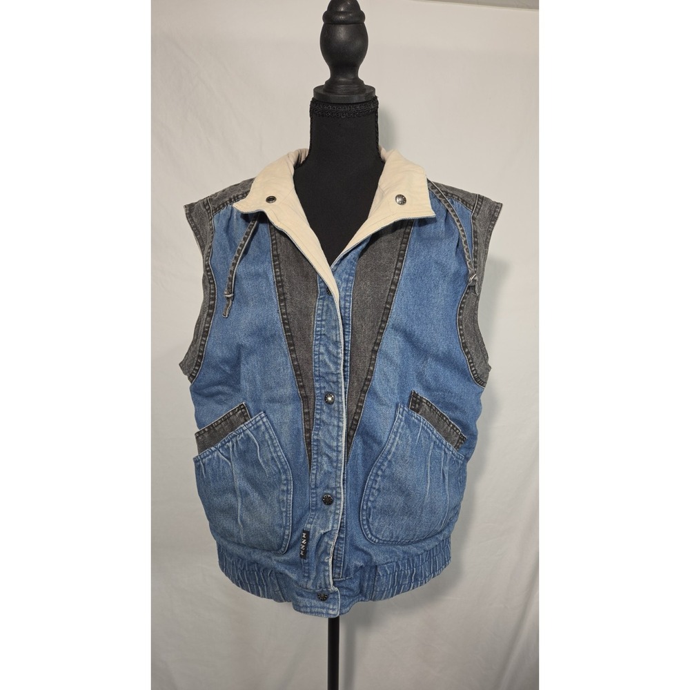 IZZI Denim Jacket Vest Womens Medium Blue Two Tone Good Vintage 90s Streetwear
